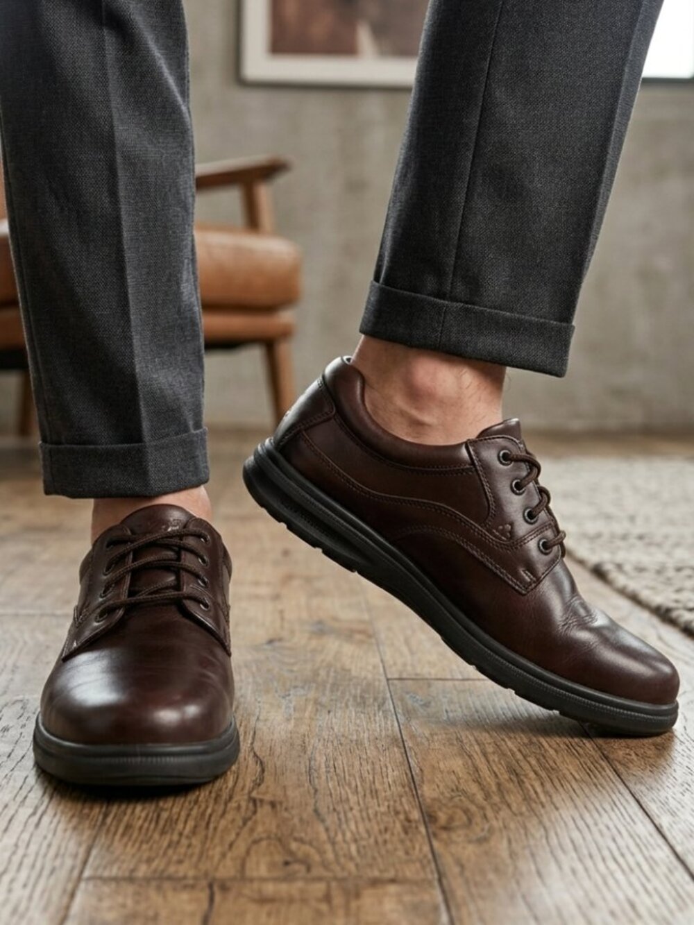 Hush Puppies Men's Oxford Leather Shoes Dark Brown Casual Comfort Size 9